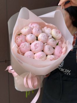 Букет из 17 нежно-розовых пионов 