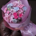 Букет с французской розой Мемори - с добавлением зелени - миниатюра 