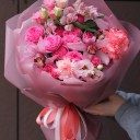 Букет Розовый мусс - с добавлением зелени - миниатюра 