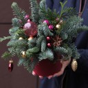 Композиция новогодняя Зимний Рубин - с добавлением зелени - миниатюра 