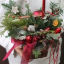 Корзина новогодняя Звезда Рождества - с добавлением зелени - миниатюра 