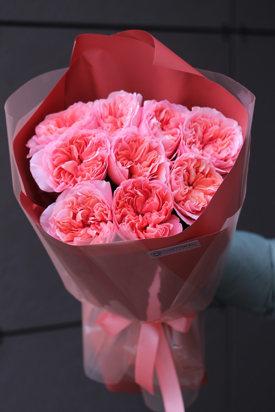 Букет из пионовидной розы Каталана - с добавлением зелени