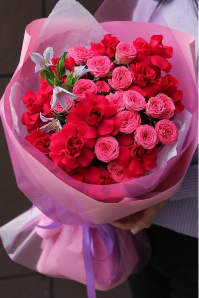 Букет с французской розой "Малиновая Сказка"