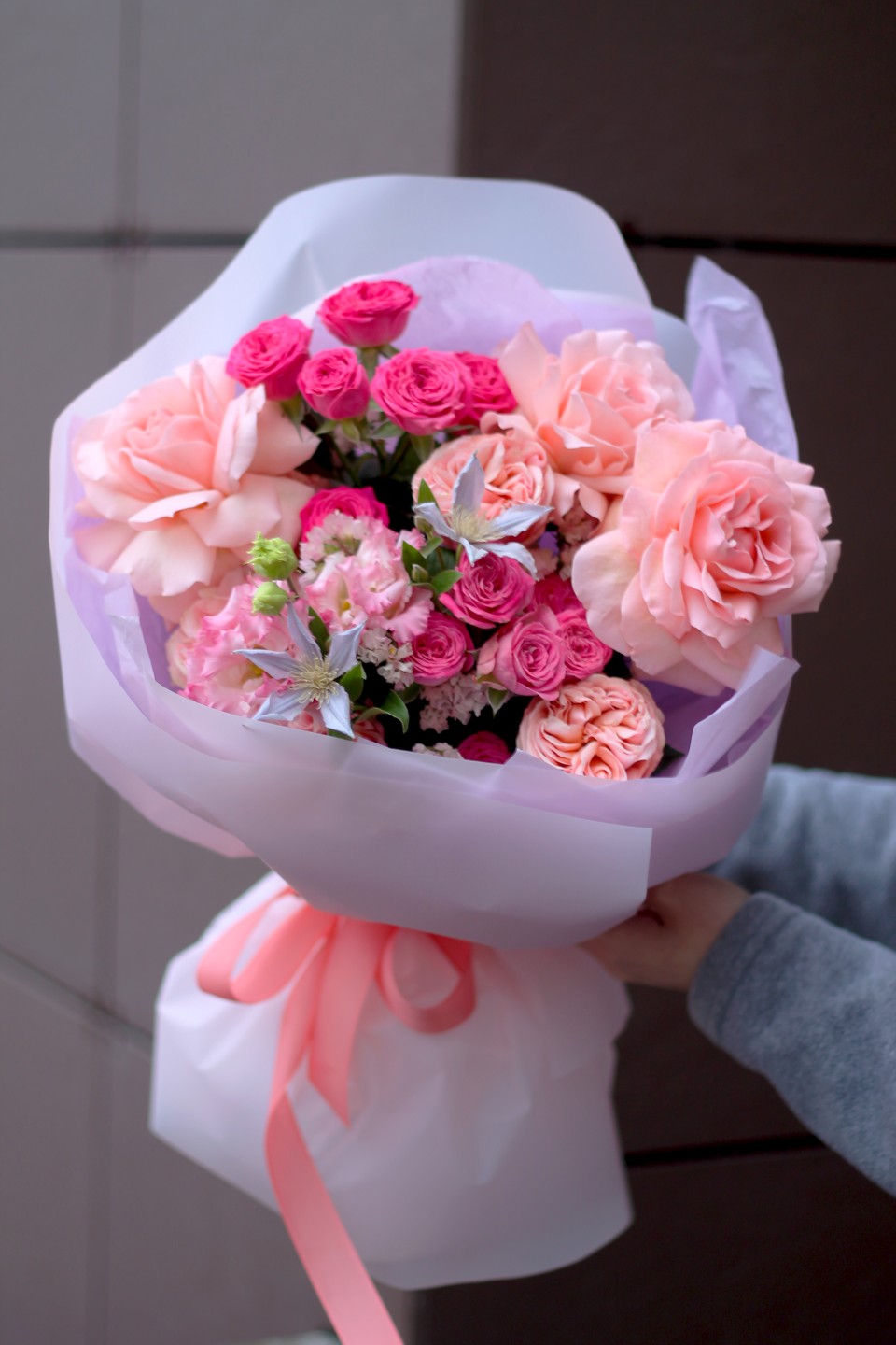 Букет с розовыми французскими розами Милиса