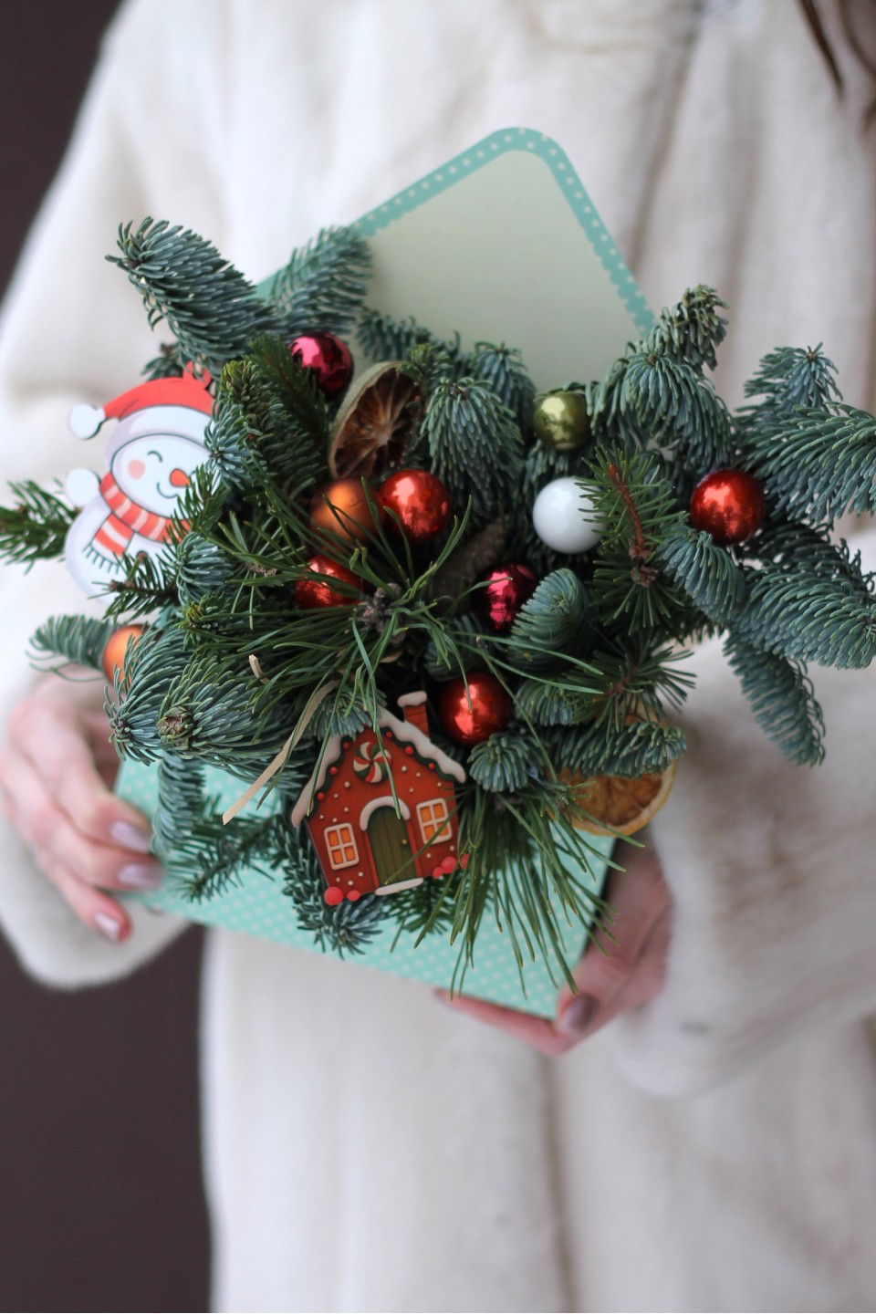 Конверт новогодний Сказочный домик - с добавлением зелени