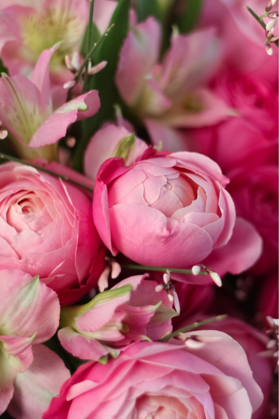 Букет с пионовидными розами Сияющая Любовь - с добавлением зелени