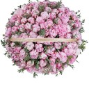 Цветы в корзине  Розовый пион 301 шт  - с добавлением зелени - миниатюра 