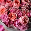 Букет Розовые Времена - с добавлением зелени - миниатюра 