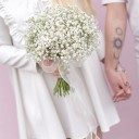 Букет невесты из белой гипсофилы Облако - с добавлением зелени - миниатюра 