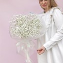 Букет гипсофилы Айс - с добавлением зелени - миниатюра 