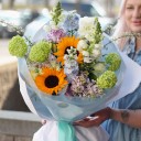 Букет Цветущий Луг - с добавлением зелени - миниатюра 