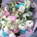 Букет Ванильный небосвод - с добавлением зелени - миниатюра 