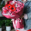 Букет Горячее Сердце - с добавлением зелени - миниатюра 