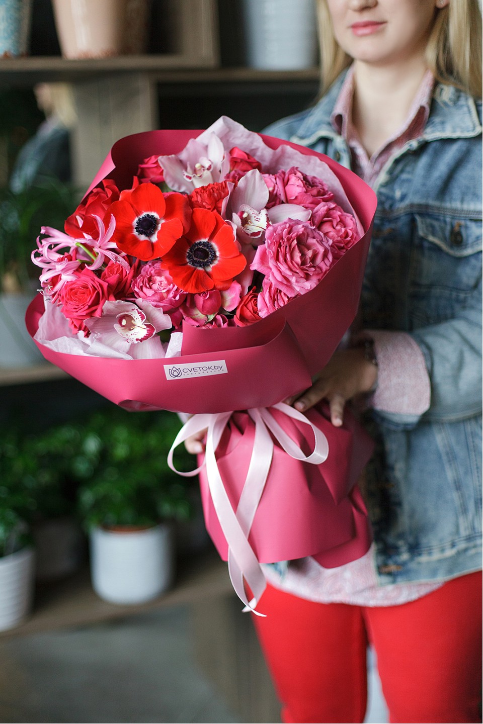 Букет Горячее Сердце - с добавлением зелени