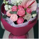 Букет Малиновый звон - с добавлением зелени - миниатюра 