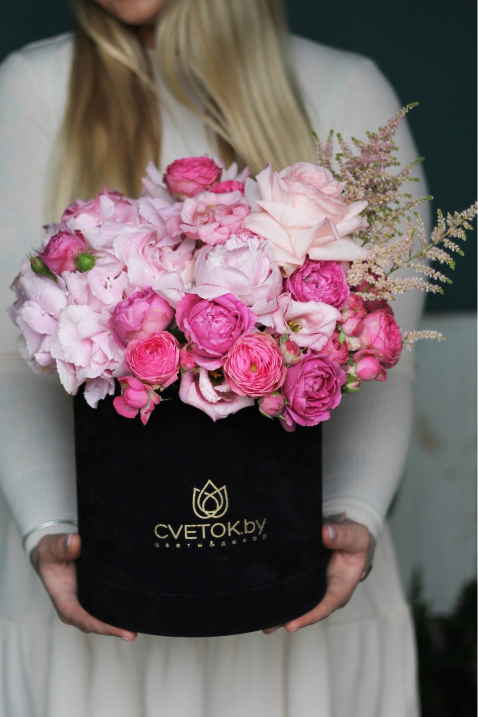 Черная коробочка с розами Розовые очки