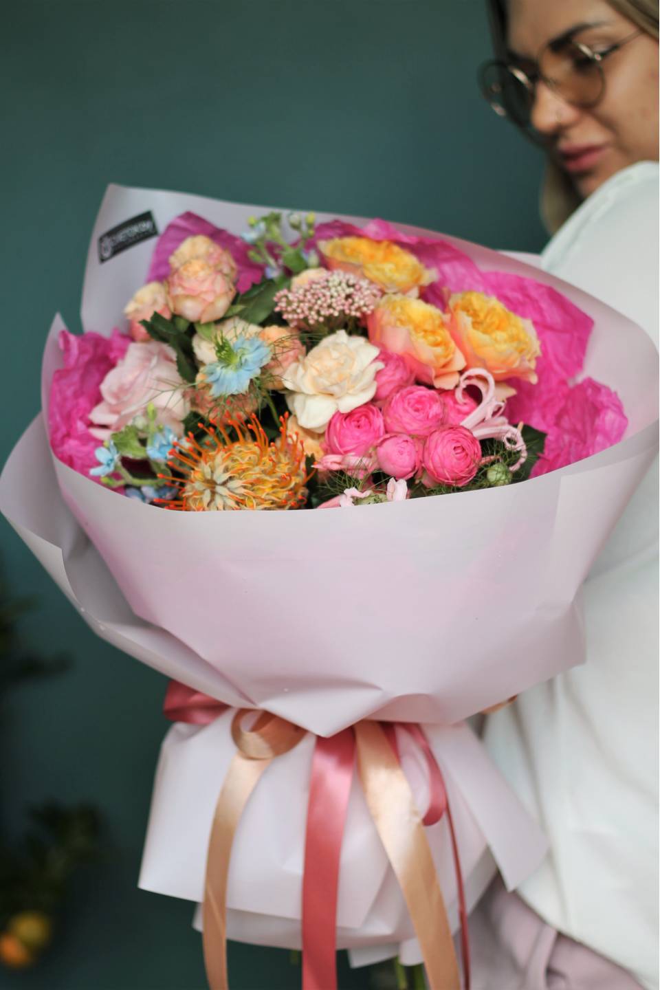 Букет Тёплое лето - с добавлением зелени