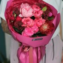 Букет Спелая вишня - с добавлением зелени - миниатюра 