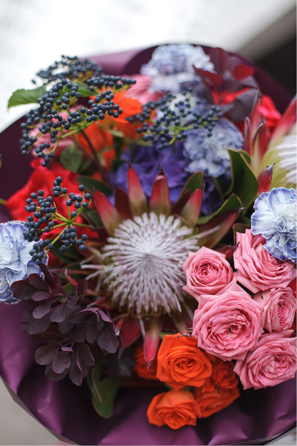 Букет Огни любви - с добавлением зелени