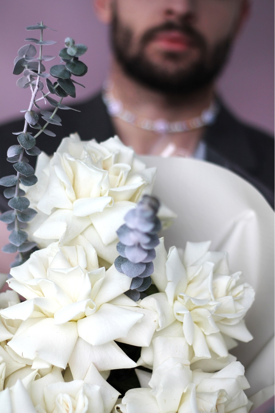 Букет Дымчатый Белый - с добавлением зелени