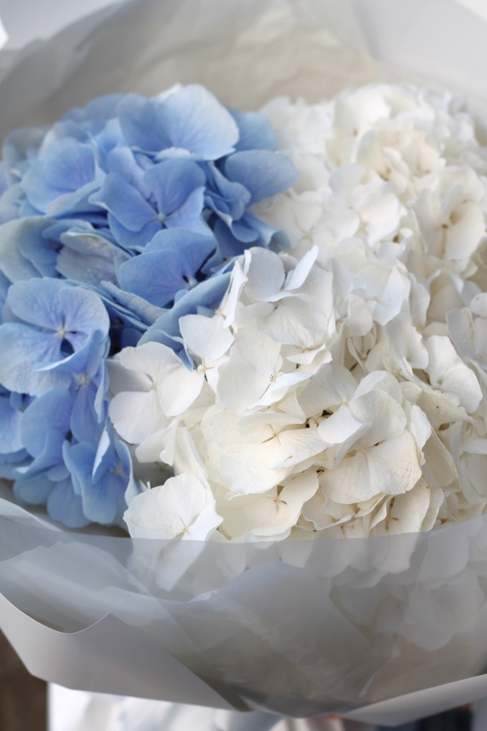 Букет гортензий Блюз - с добавлением зелени