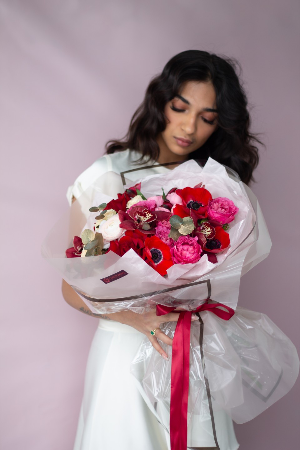 Букет Отважный мак - с добавлением зелени