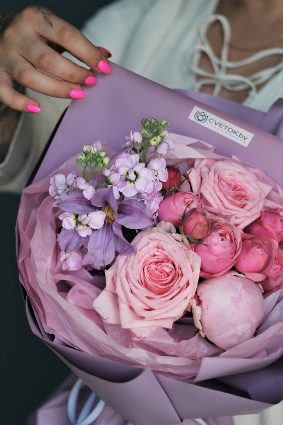 Букет Оттенки лаванды - с добавлением зелени