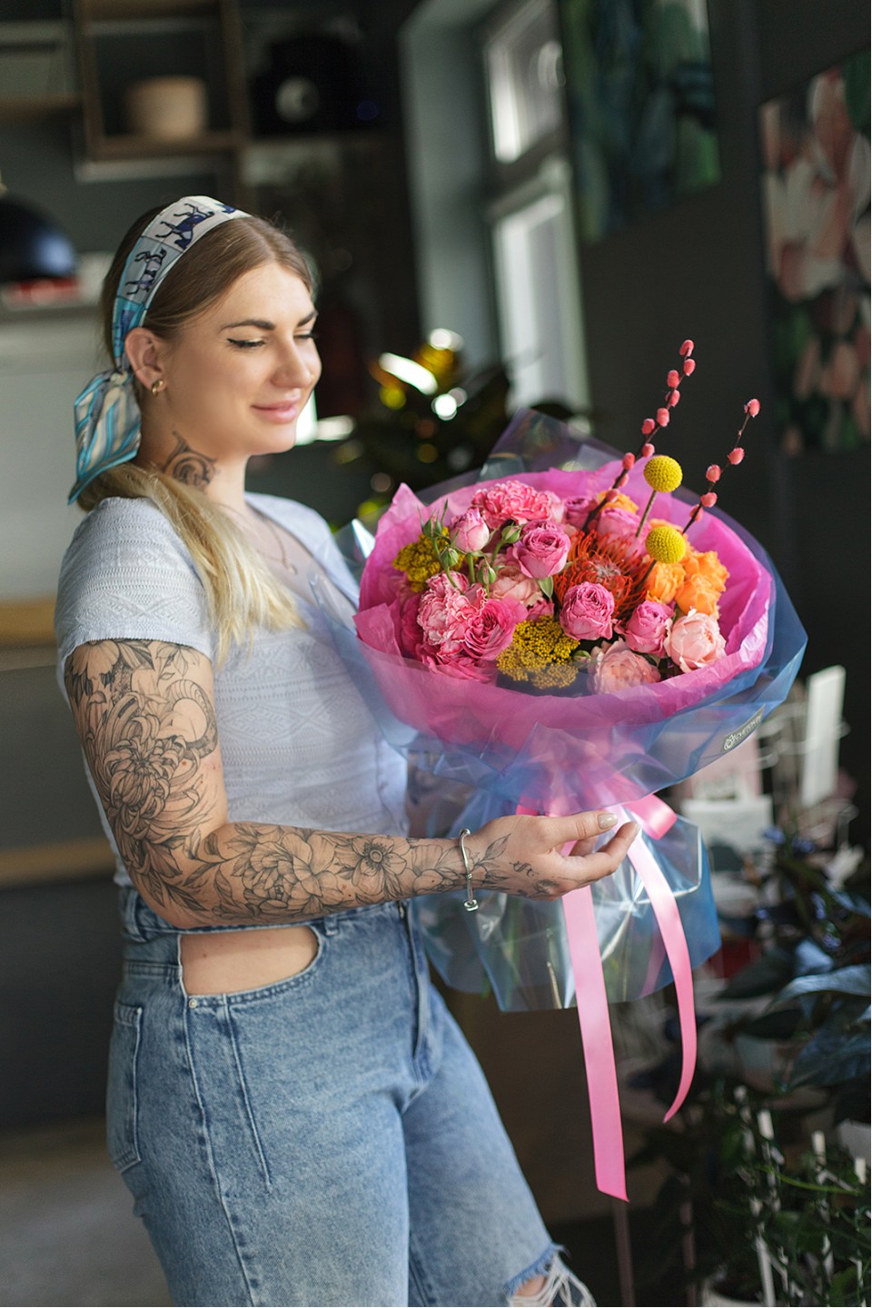 Букет Лучик - с добавлением зелени