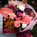 Букет Камелия - с добавлением зелени - миниатюра 