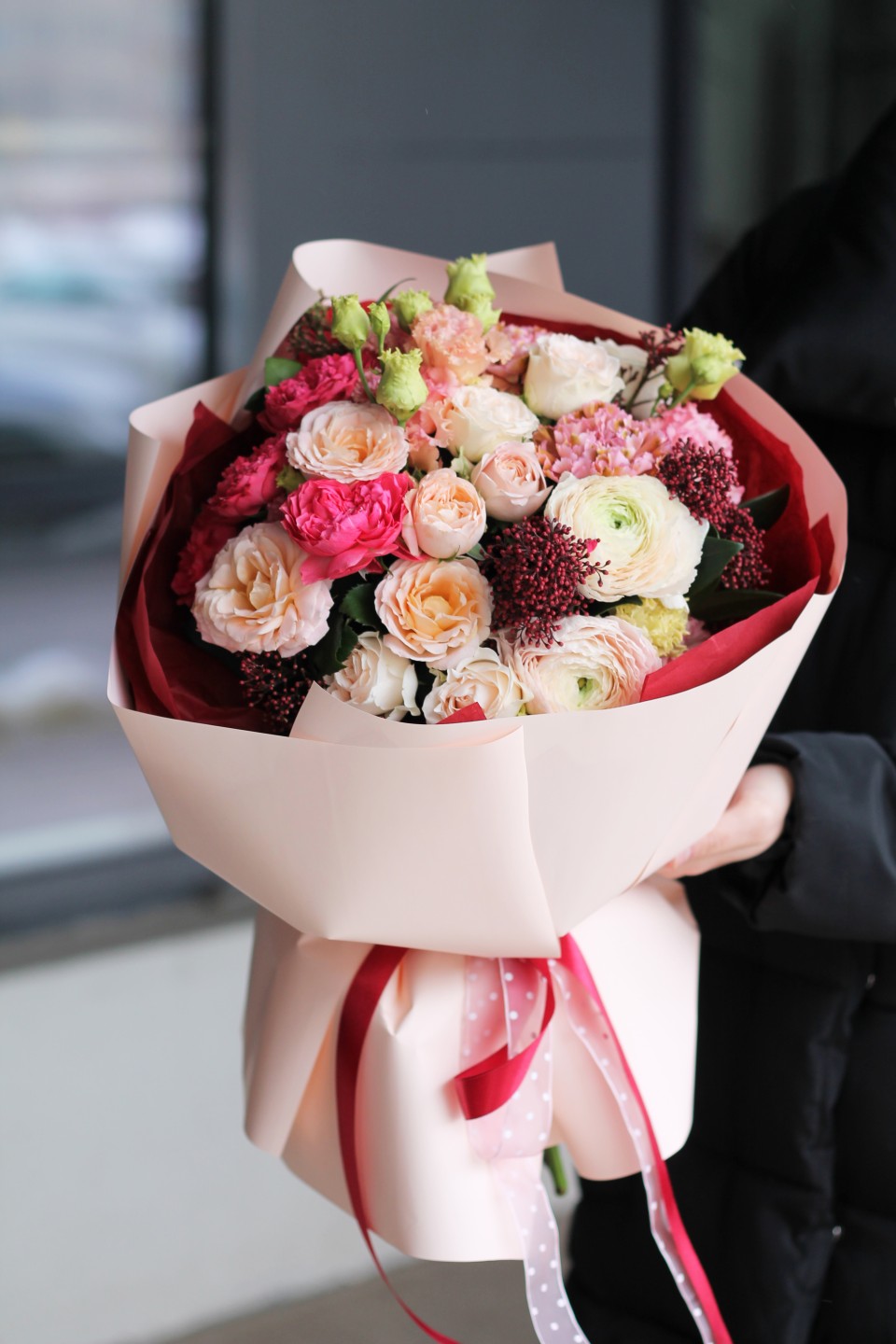 Букет Теплота сердца - с добавлением зелени